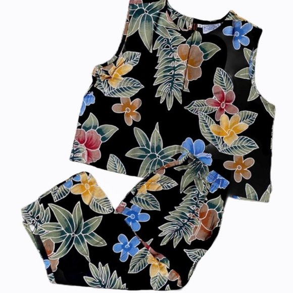 Back East Pants - *Back East Island Floral Black Top & Pants Set Med
